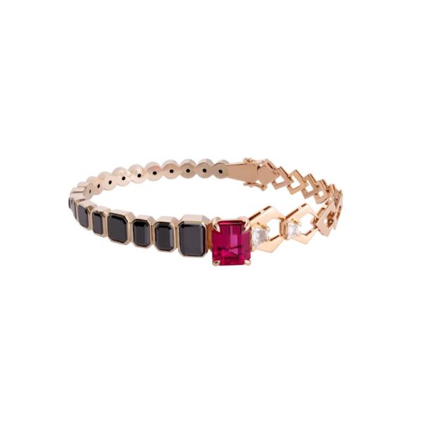 Bracelete Pentágono – Rubelita e Diamantes